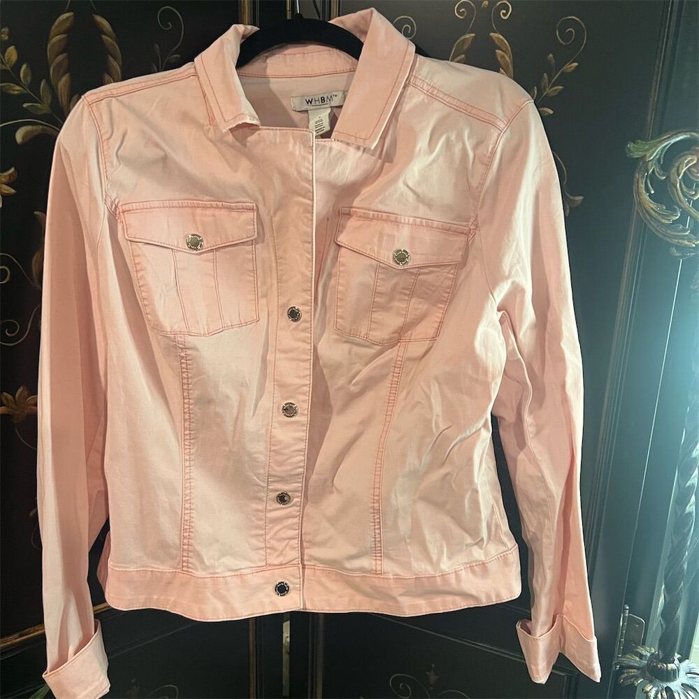 WHBM Women's Light Pink Button-Up Denim Jacket Size M Casual Spring/Fall
